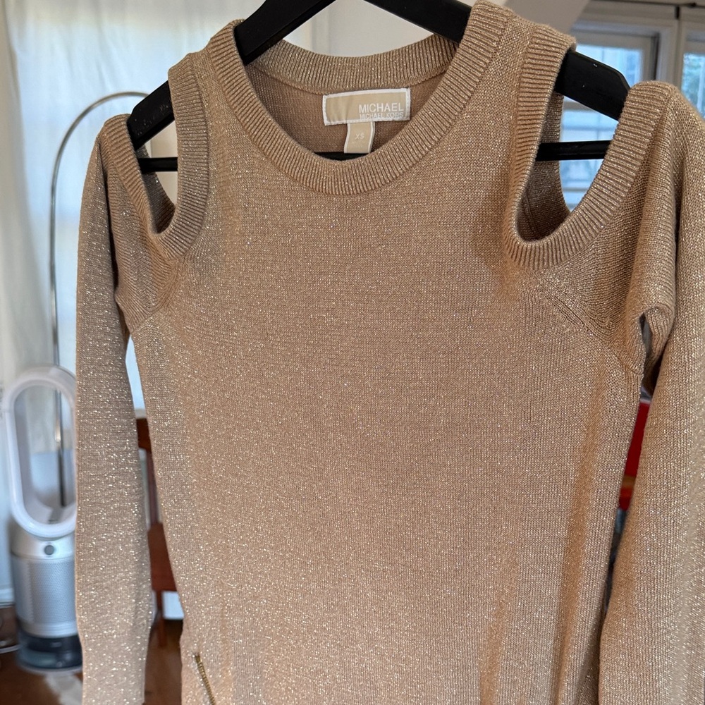 Michael Kors Women's Gold Tan Off-the-Shoulder Sweater - Picture 9 of 13